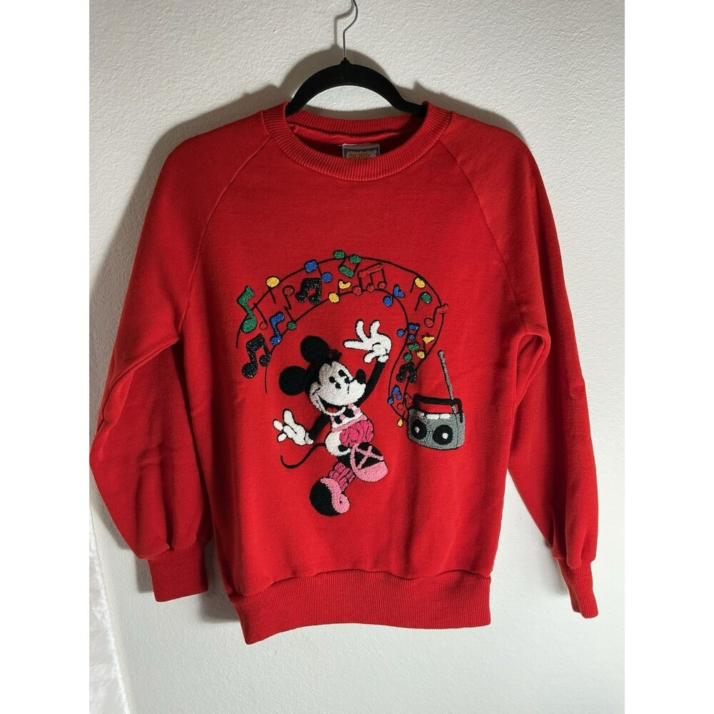 Vintage Disney Minnie Mouse Sweatshirt Red Chenille Graphic Sunday Comics Size M
